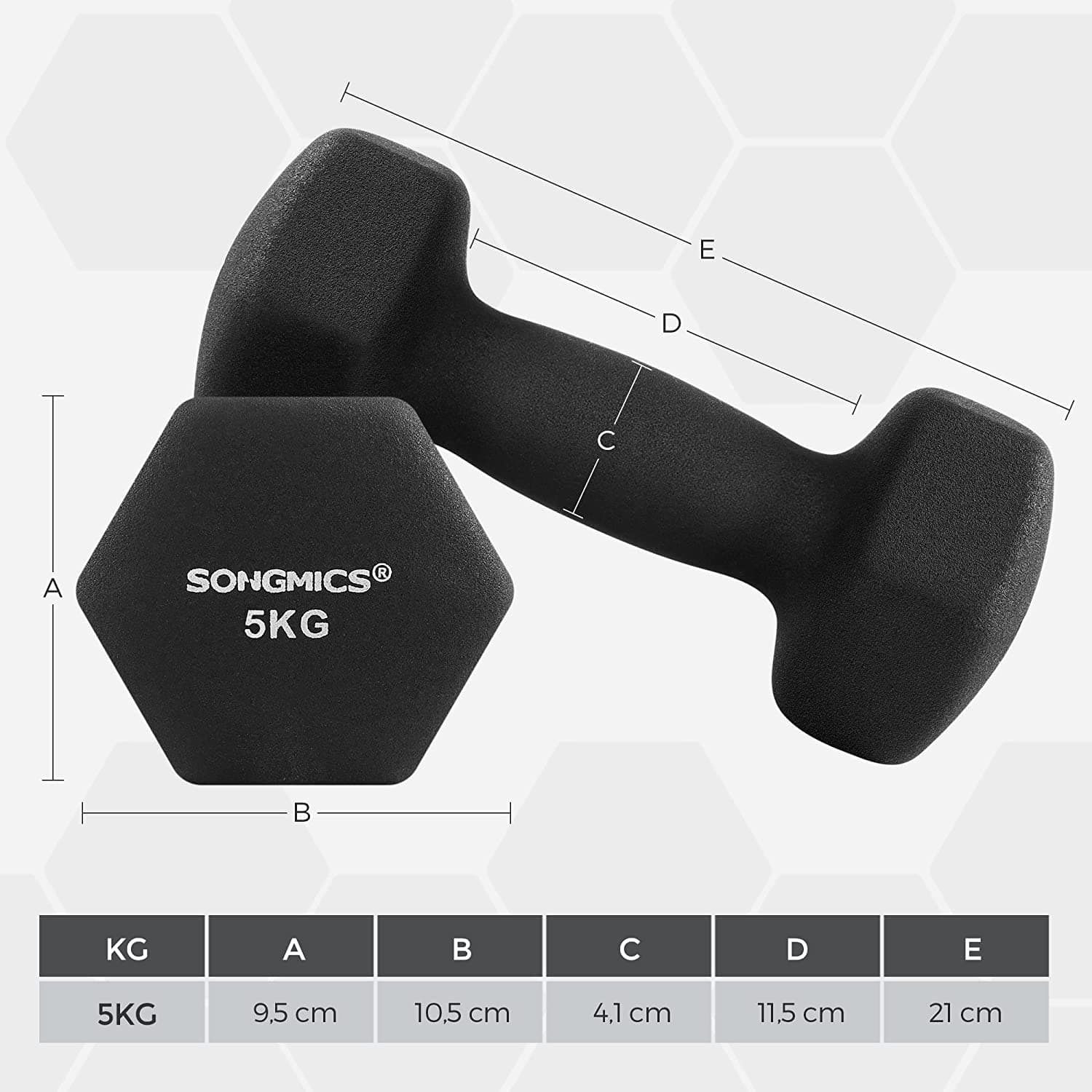 Hantle powlekane/gumowane stałe Songmics 2x 5 kg