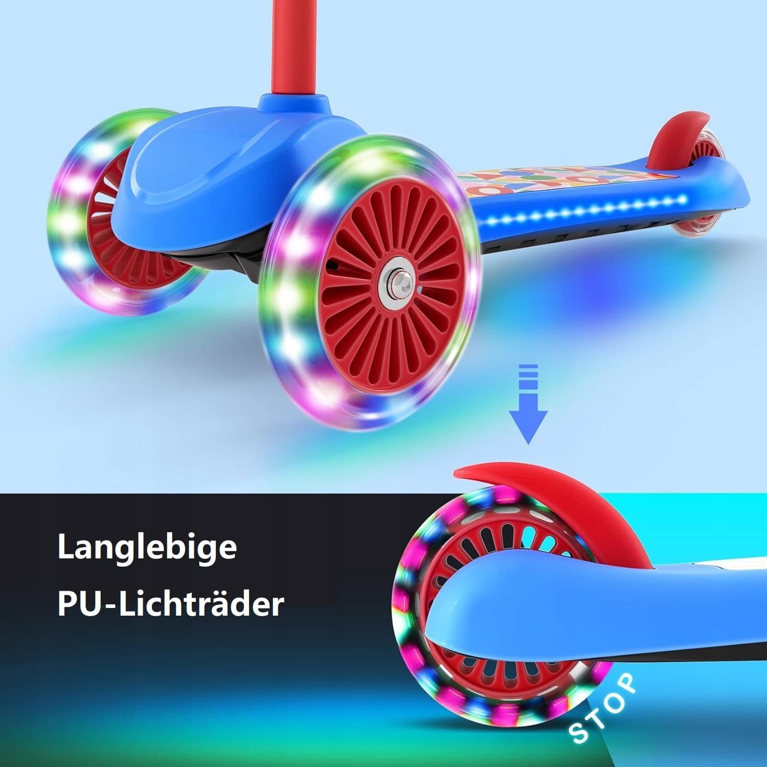 BremToy Hulajnoga dziecięca z Luminous Deck i kółkami LED PU, czerwona