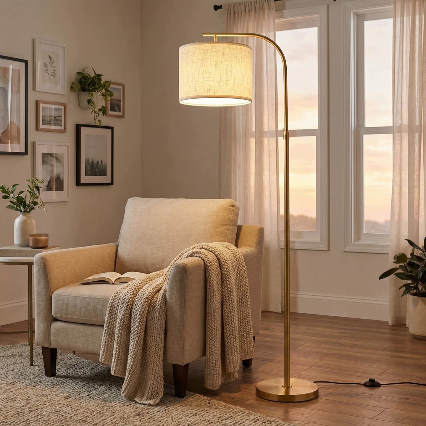 Lampa podłogowa LED Vasagle, regulowana, złota