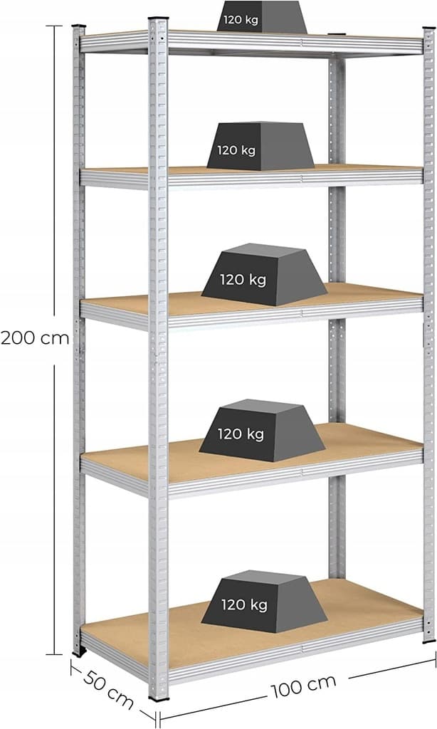 Regał magazynowy metalowy Songmics 200 x 100 x 50 cm max 120 kg na półkę