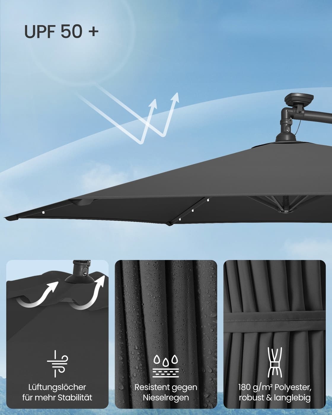 Parasol ogrodowy Songmics z oświetleniem LED, szary (egz. 0675)